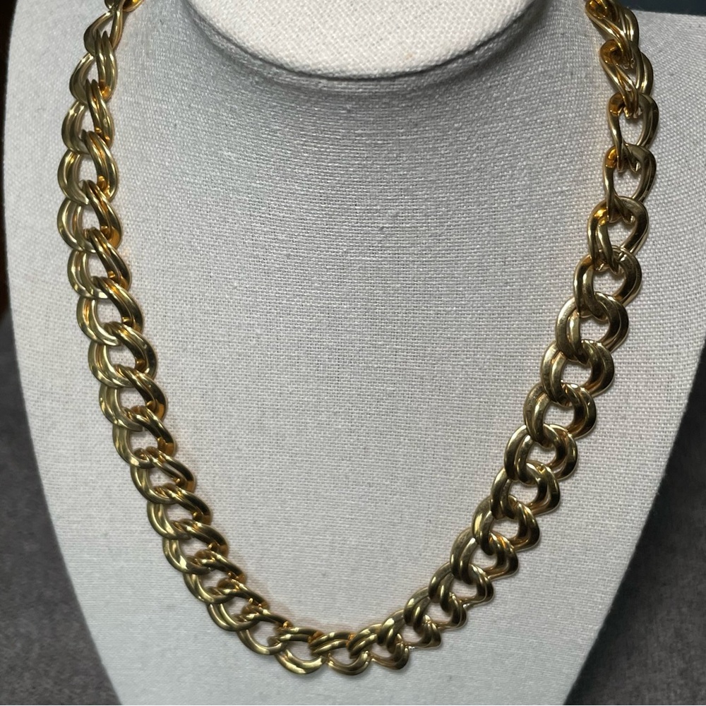 Vintage Monet Gold Tone Double Link Statement Chain Necklace